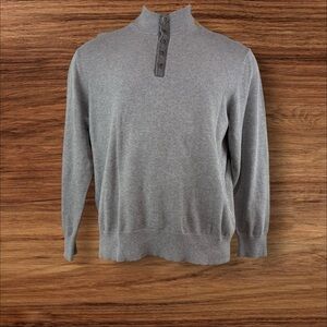 Enro Sweater Mens Large Grey 1/4 Button Up cotton/cashmere Mock Neck (410)